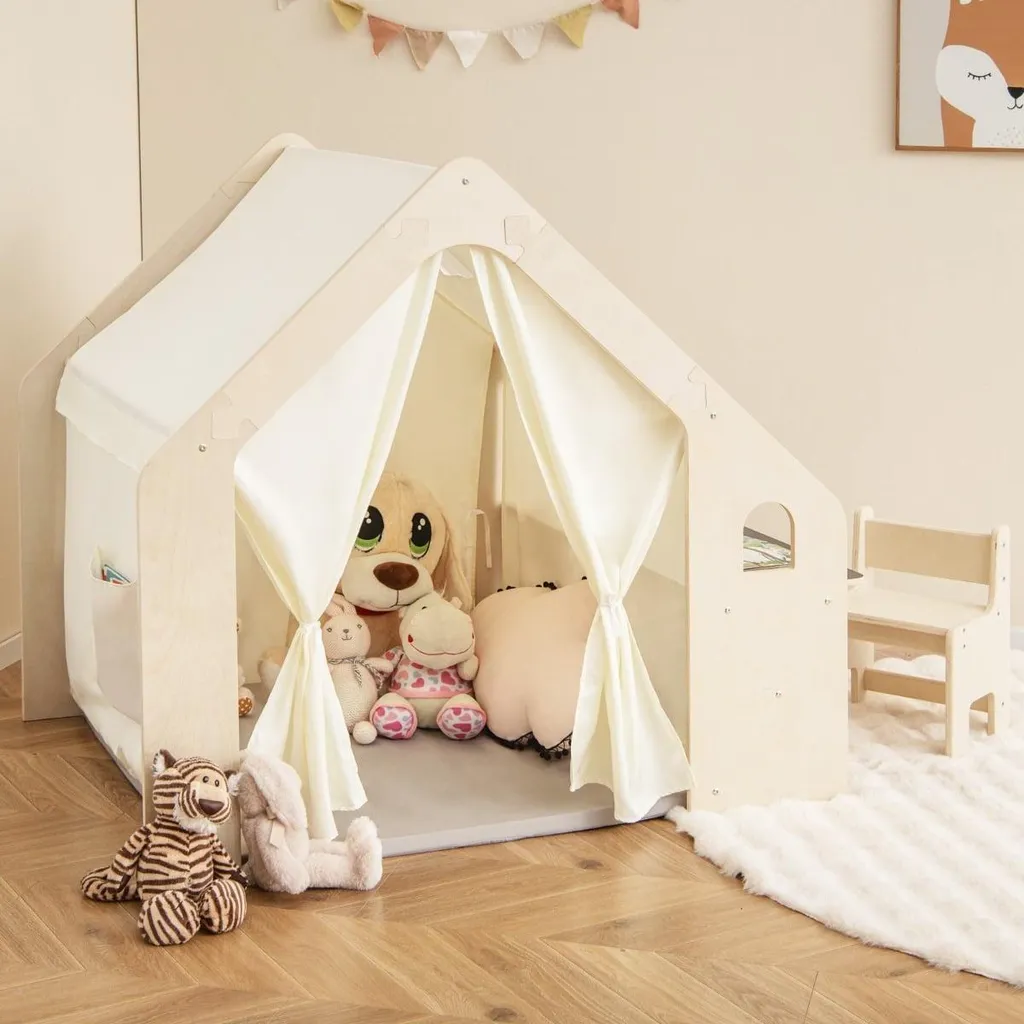 Maisonnette d'intérieur 6 en 1 pour enfants avec table et chaises bois