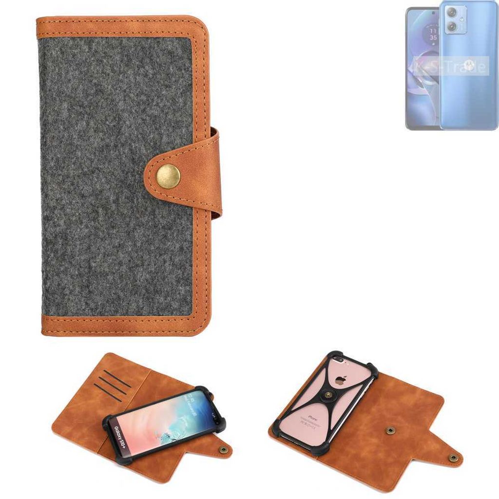 K-S-Trade Schutzhülle Handyhülle kompatibel mit Motorola Moto G54 5G XT-2343-1 Filz Hülle Kunst-Leder dunkelgrau braun (1x)