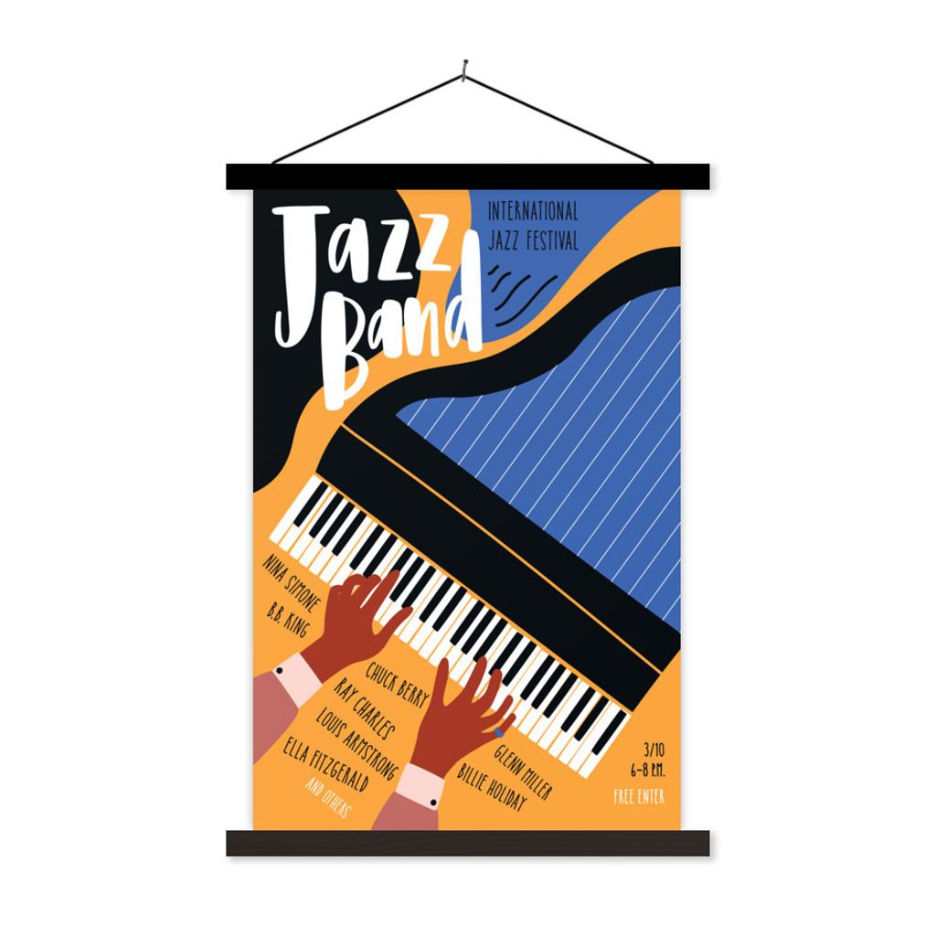 MuchoWow Textilposter Jazzband - Klavier - Musik - Zitate 60x90 cm mit schwarzem Rahmen - Poster Wohnzimmer