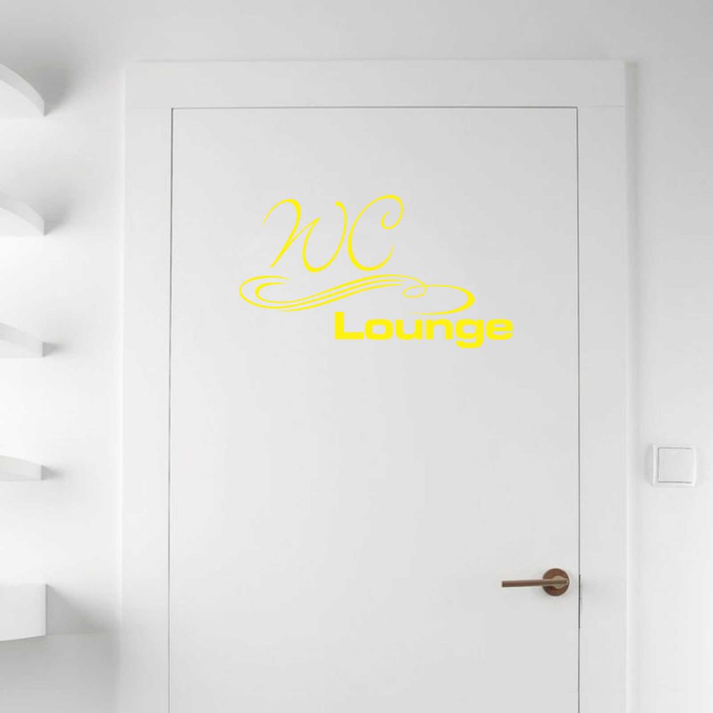 Wandtattoo - Wandaufkleber - Tür- Wandtattoo "WC Lounge" - 50cm x 28cm gelb - Dekoration Küche Wohnzimmer Wand