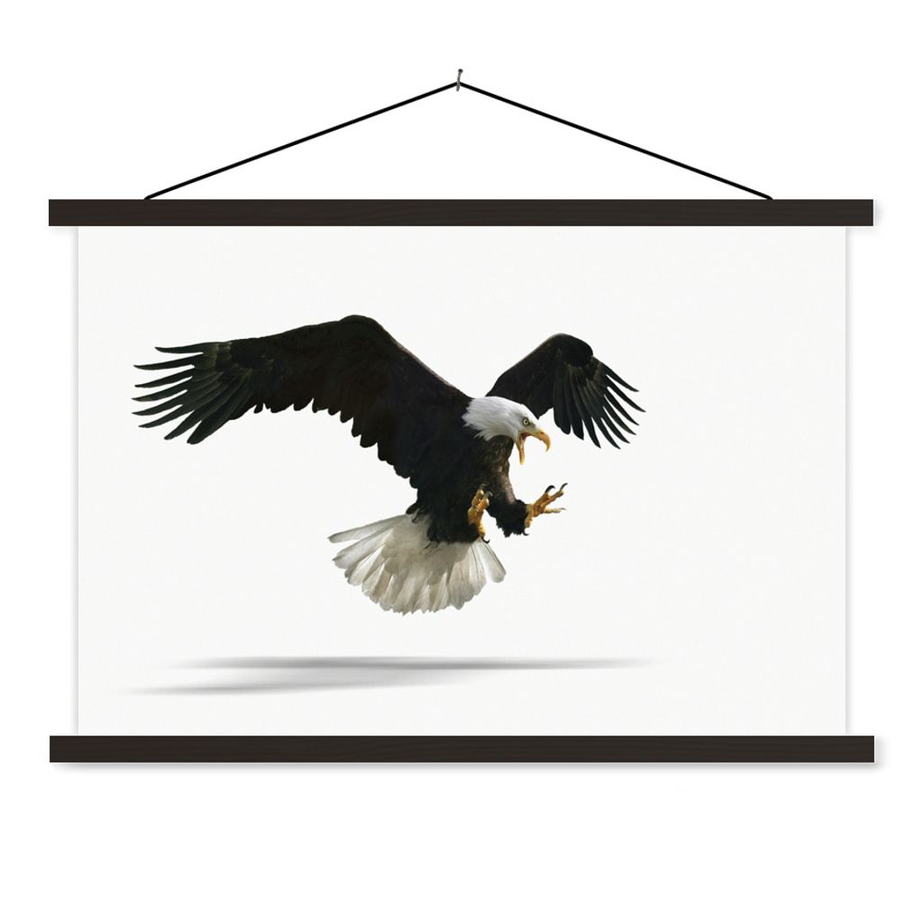 MuchoWow Textilposter Adler - Vogel - Weiß 120x80 cm mit schwarzem Rahmen - Wanddeko