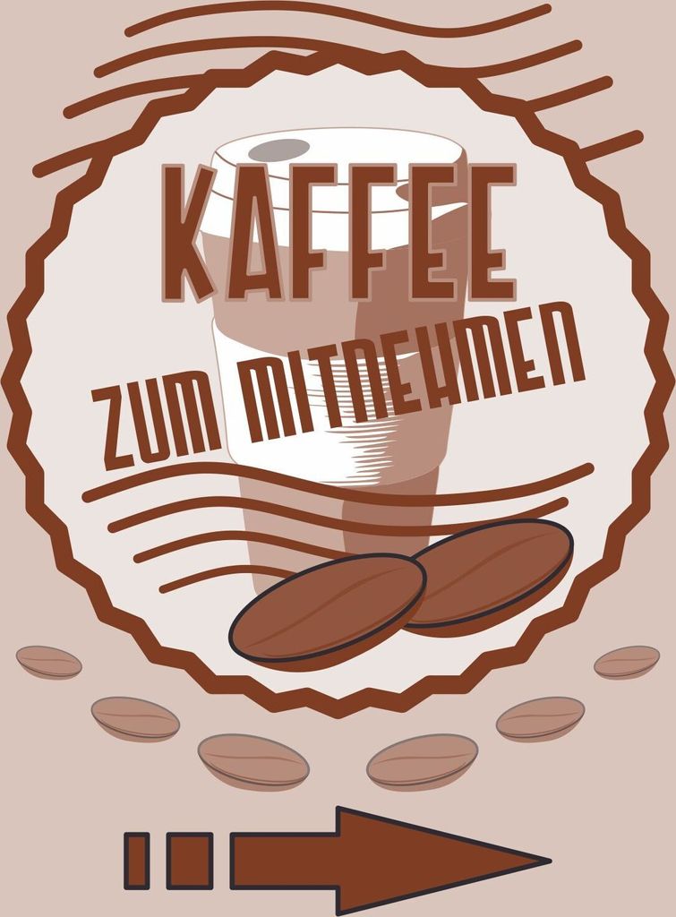 Verkaufsschild Schild Kaffee Mitnehmen Hochkant mit Pfeil rechts A2 Rückseite selbstklebend