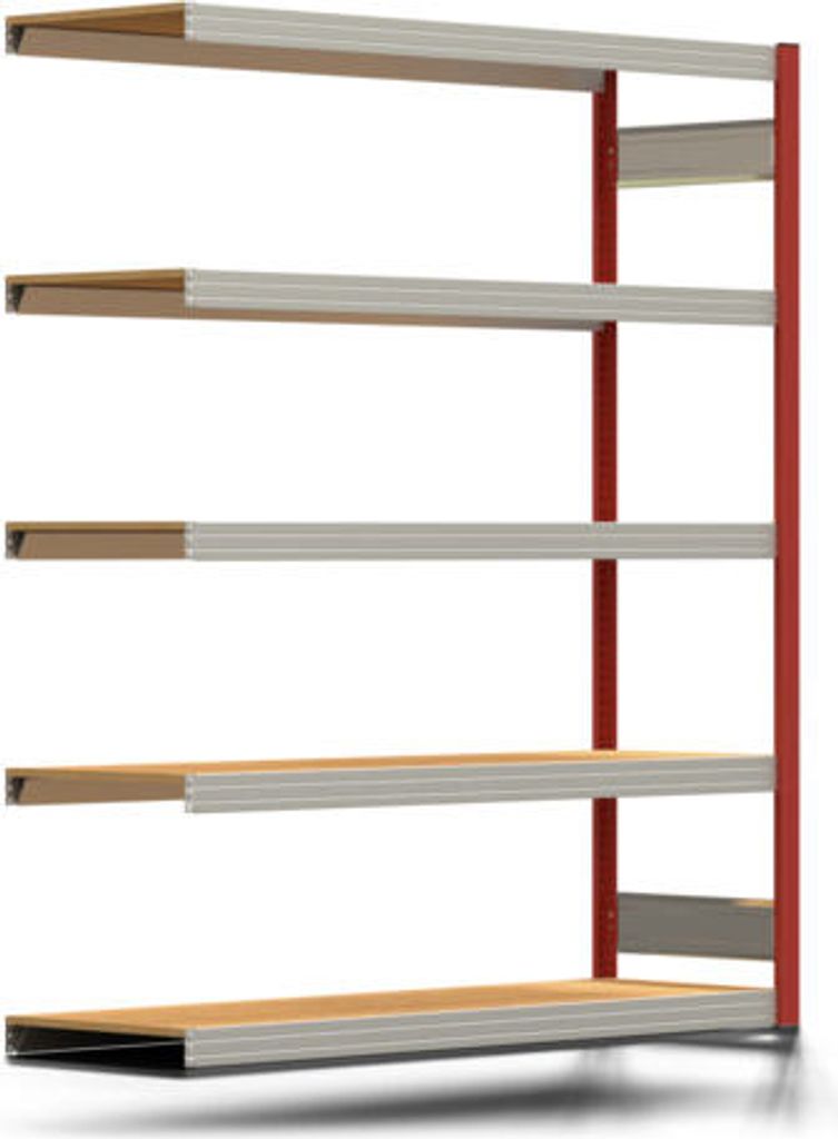 Fachbodenregal Tiefenriegel - 250 kg - 2.000 x 1.695 x 500 mm (HxBxT) - Anbauregal - feuerrot - 5 Holzböden - Lagerregal - Steckregal BERT