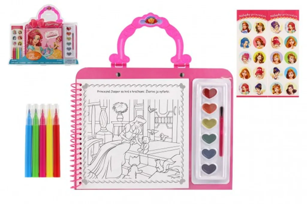 Set créatif Princesses : Aquarelle pinceau et marqueurs inclus sous blister