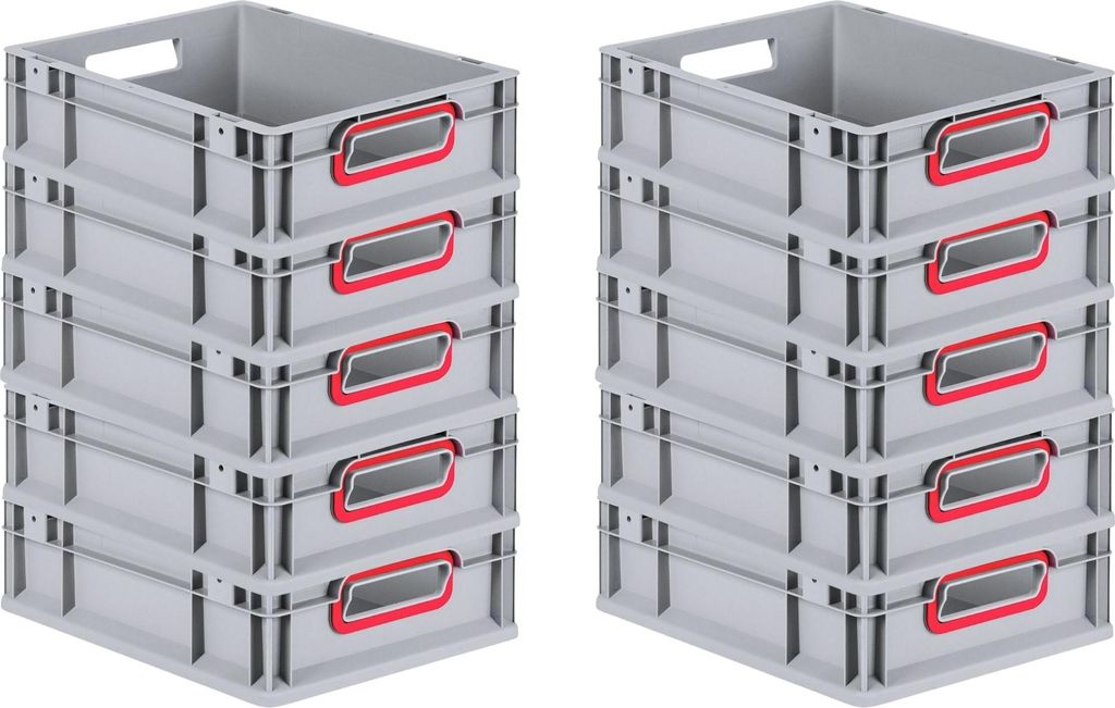 SuperSparSet 10x Eurobox NextGen Color | HxBxT 12x30x40cm | 11 Liter | Griffe rot offen | Glatter Boden | Eurobehälter, Transportbox, Transportbeh...