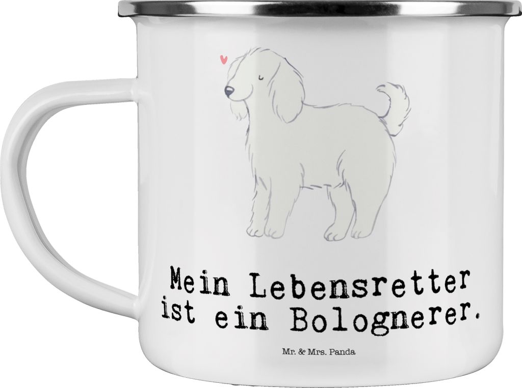 Mr. & Mrs. Panda Emaille Tasse Bologneser Lebensretter - Weiß - Geschenk, becher, Teetasse, Haferl, Kaffeepott, Pott