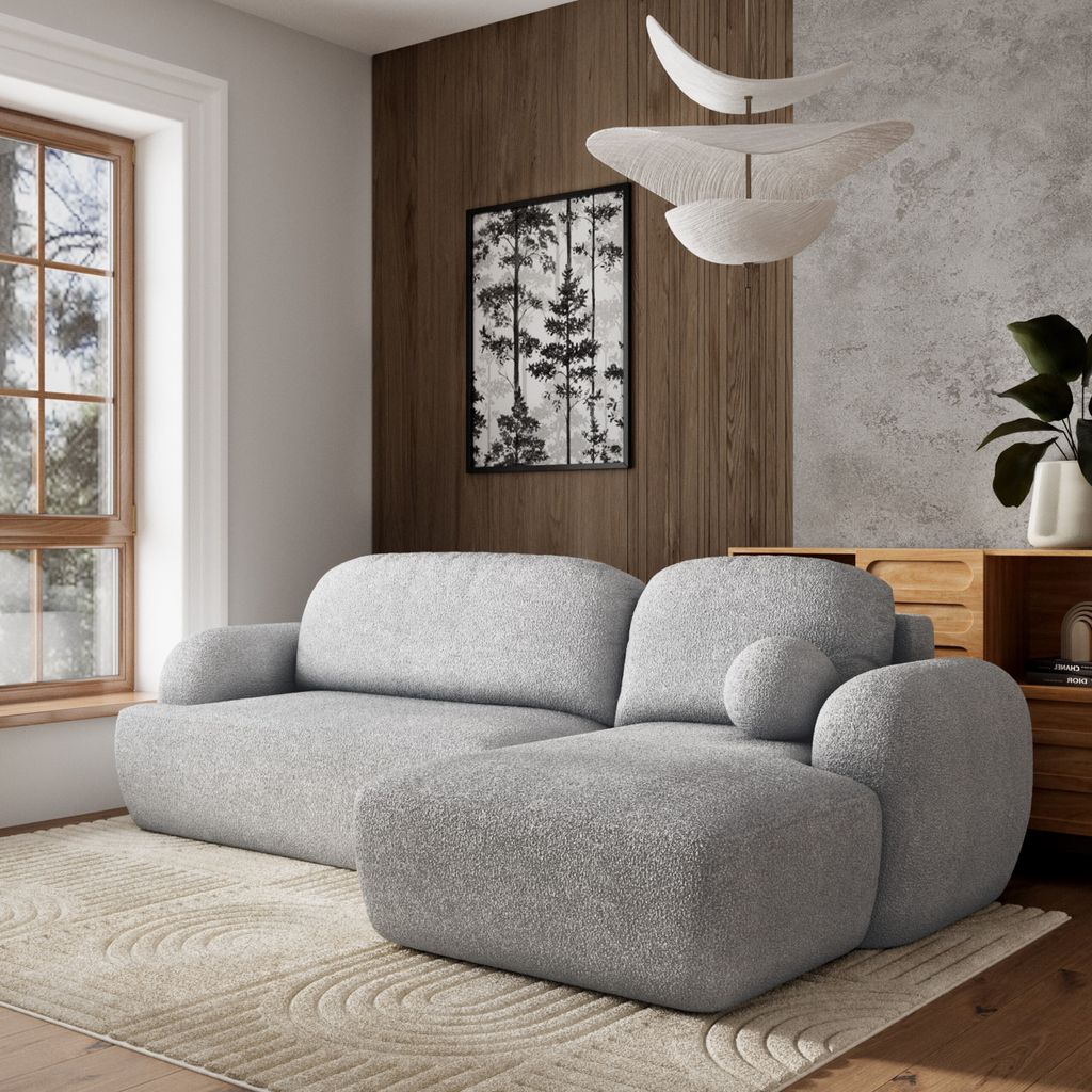 Masseno Ecksofa MODENZA N R-S mit Schlaffunktion L-Form, Sofa mit Bettkasten, Wohnzimmersofa, Couch, Soffa, Bettsofa, Couchgarnitur- Hellgrau, NOW ...