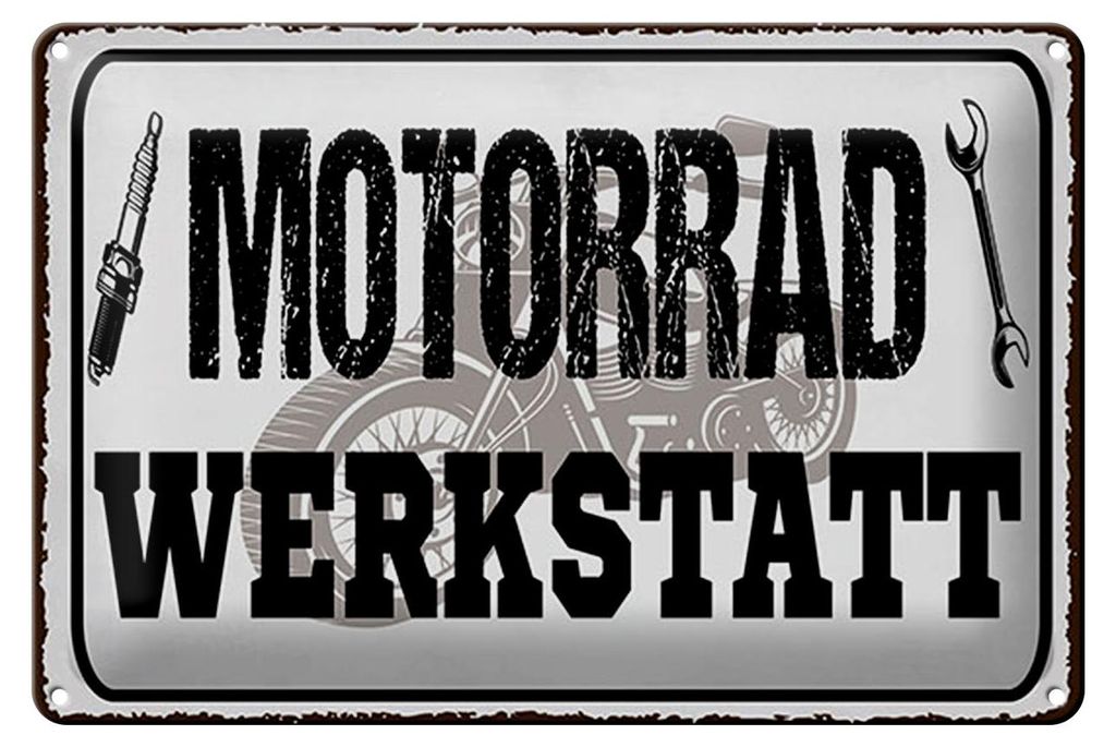 Blechschild Hinweis 12x18 cm Motorrad Werkstatt Werkzeug Deko Schild