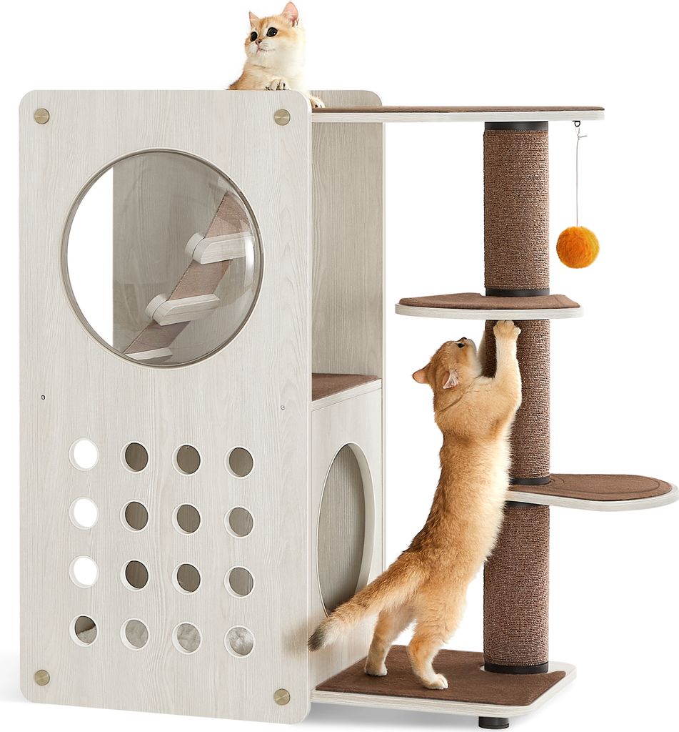 Feandrea Clickat Kratzbaum, Katzenbaum modern, Katzenhaus mit Kratzsäule, Kratzmatte