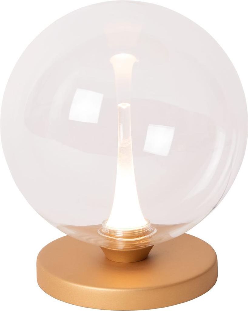 LED Nachttischleuchte dimmbar Metall Glas D: 16 cm rund 17.5 cm hoch in Messing Kugel Schirm 270 lm Modern