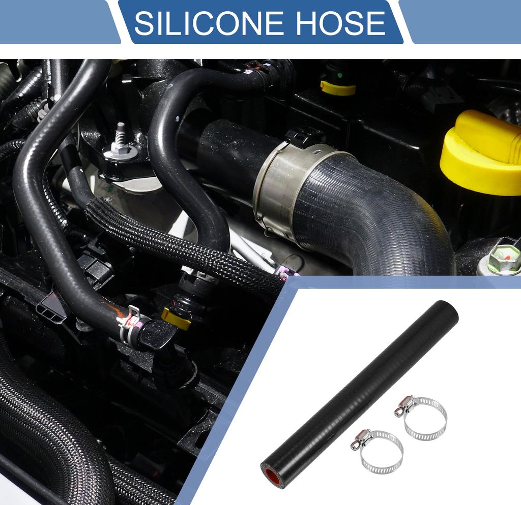 1 Satz 13mm 0,51" ID 200mm 7,87" Länge 0 Grad Schwarz Rotes Auto Silikonschlauch mit Schellen Kühlmittelschlauch Universal