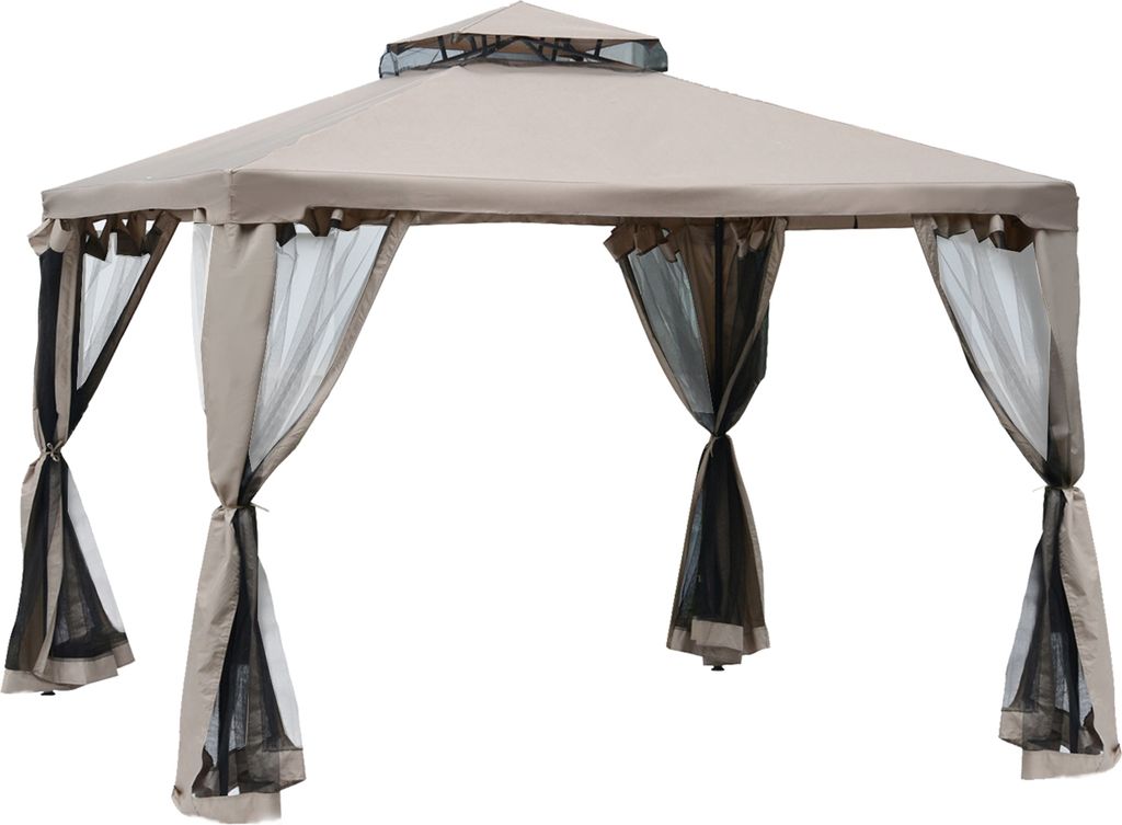 Outsunny Gartenpavillon Pavillon Gartenzelt Festzelt Partyzelt mit 4 x Seitenwand wetterfest Metall + Polyester Grau 2,94 x 2,94 x 2,65 m