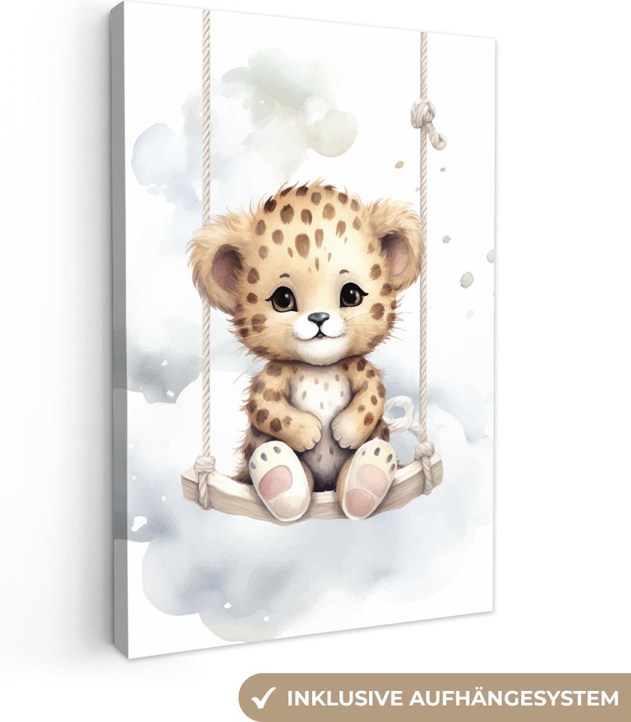 MuchoWow - Leinwandbilder - Leopard - Tier - Kinder, Wandbild, Wanddeko Bilder Wohnzimmer, 20x30 cm