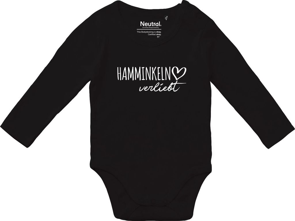 Huuraa Baby Body Hamminkeln verliebt 80 Black Baumwolle Fairtrade Langarmbody Geschenkidee
