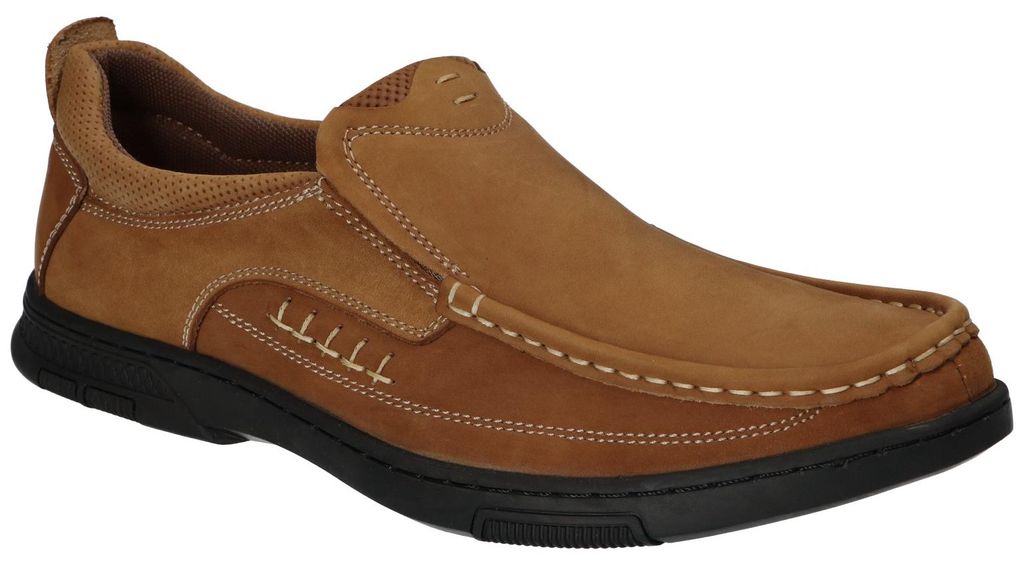 American Club CY150, Herren Leder Mokassins Memory Foam System, Slipper leicht elegant bequem, Braun 44