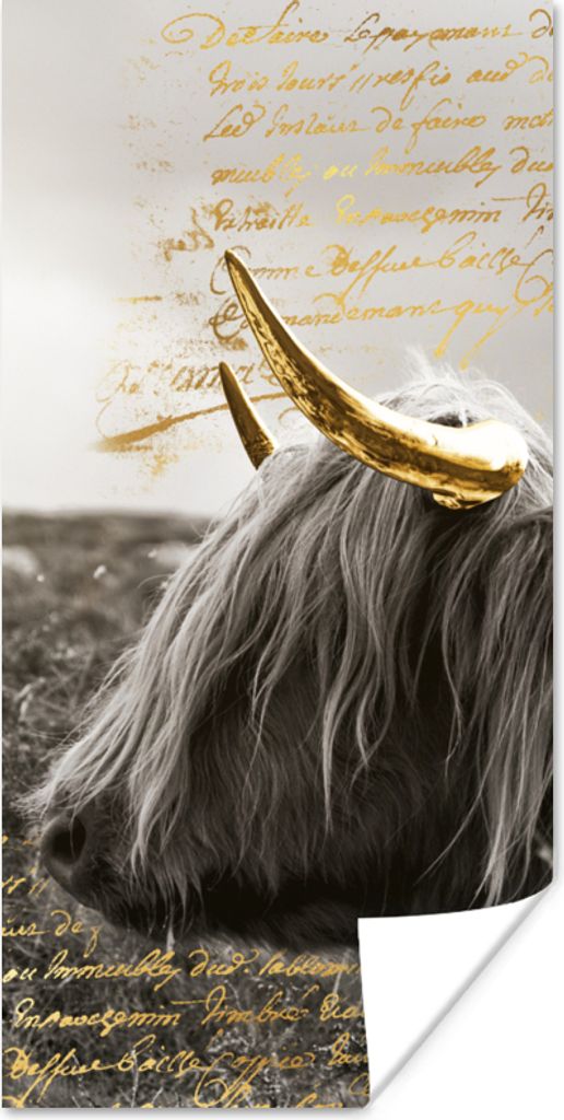 MuchoWow Poster Schottischer Highlander - Gold - Hoorn 20x40 cm - Plakat - Foto