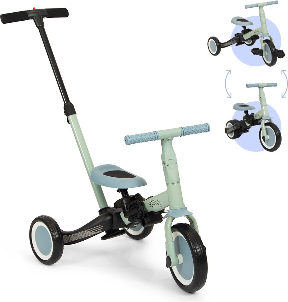 Billy 4-in-1 Kinderfahrrad mit Schiebestange Gio Blau - Produktbild 