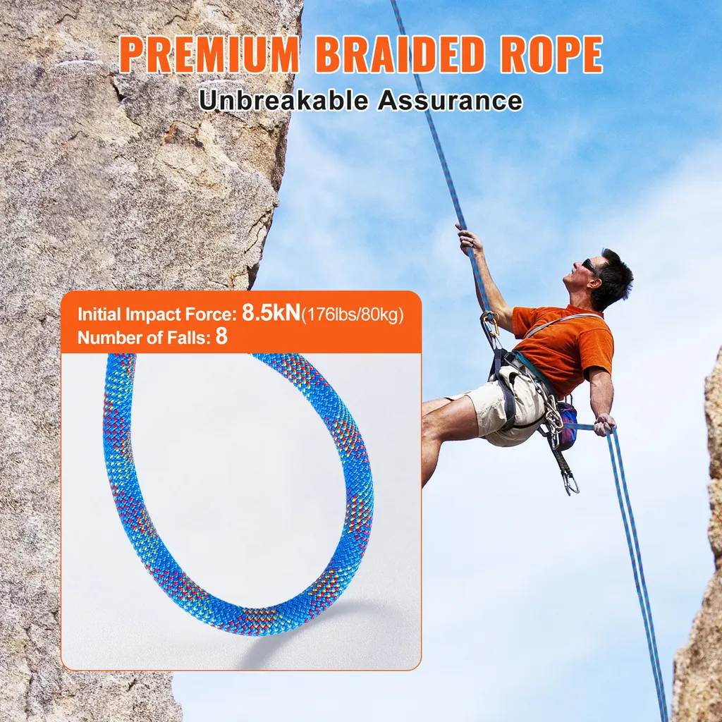 Corde d'escalade dynamique 60m VEVOR pour descente en rappel et secours