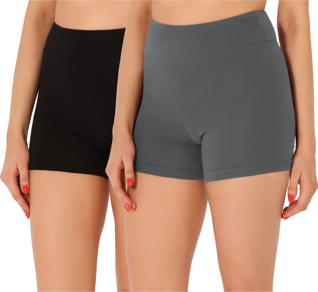 Merry Style Damen Shorts Radlerhose Boxershorts aus Baumwolle 2Pack MS10-359(Schwarz/Grau (2Pack), XL)
