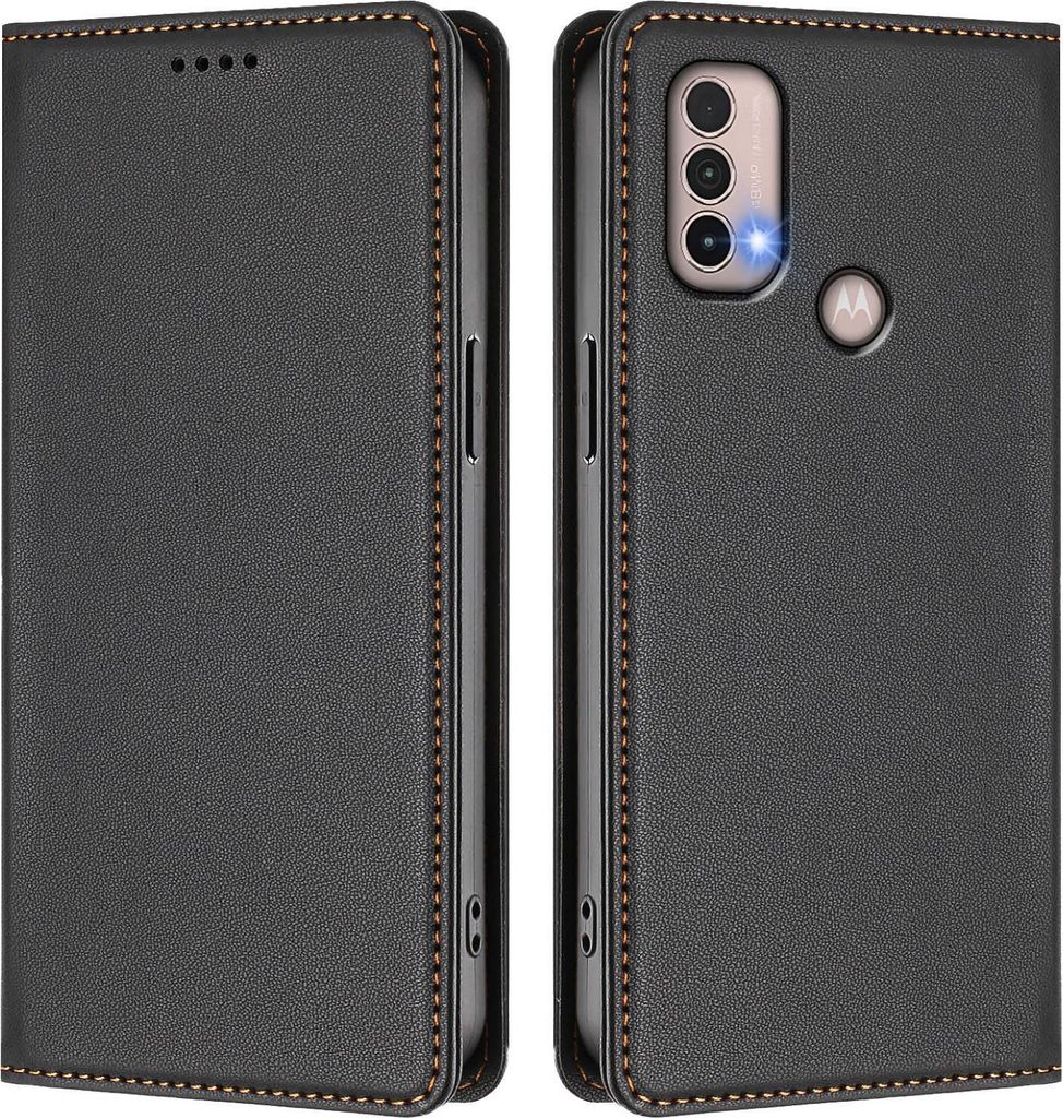 Handyhülle für Motorola Moto E20 / E30 / E40, Kunstleder Klapphülle Stoßfeste Magnetische Hülle mit Ständer Schwarz