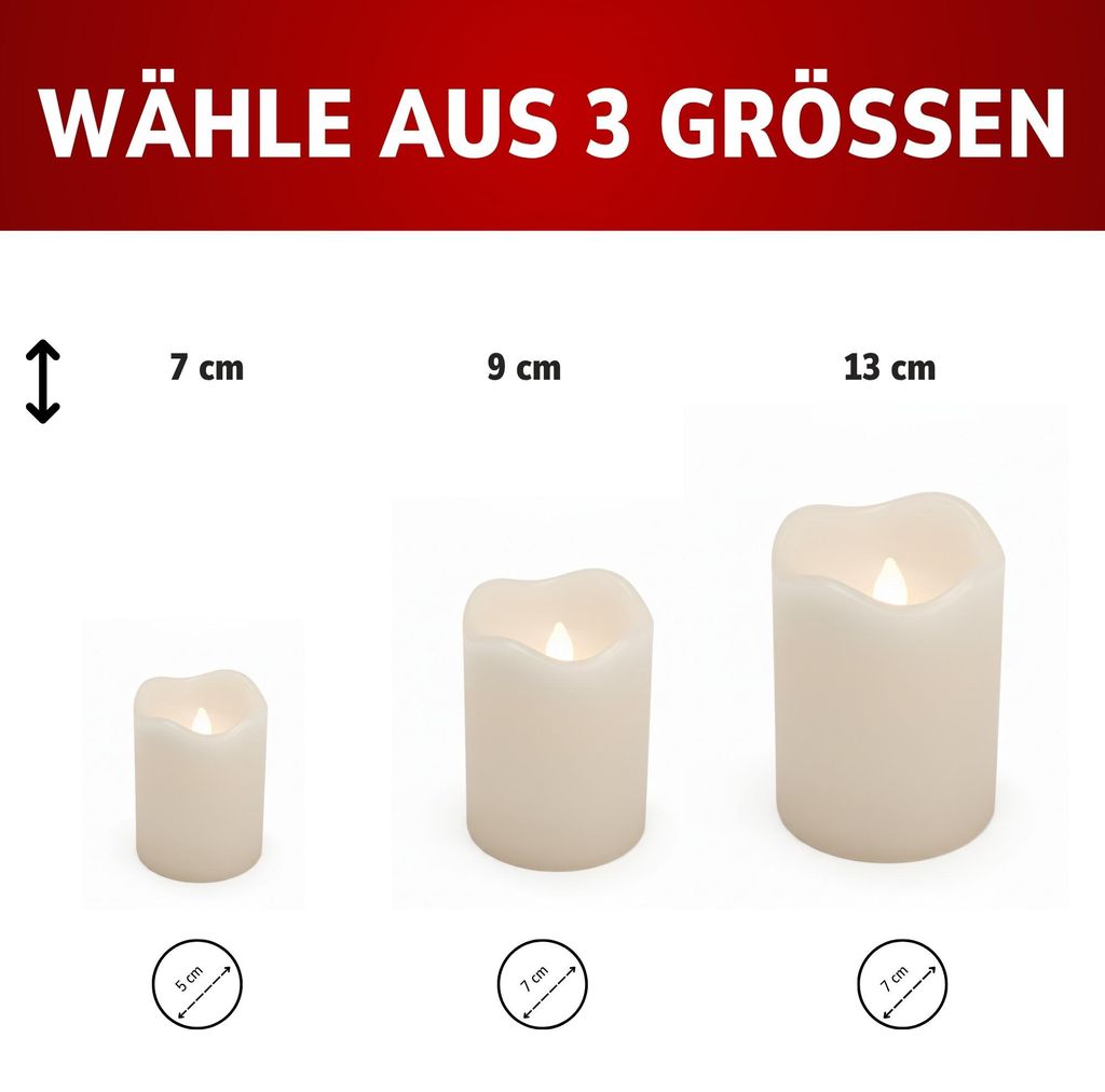 Da By LED Kerzen Set – 9 Teelichter, 5/7,5/10 Cm, Mit CR2032, 400+ Std. Leuchtdauer, Flammenlos & Sicher, Für Deko & Stimmung