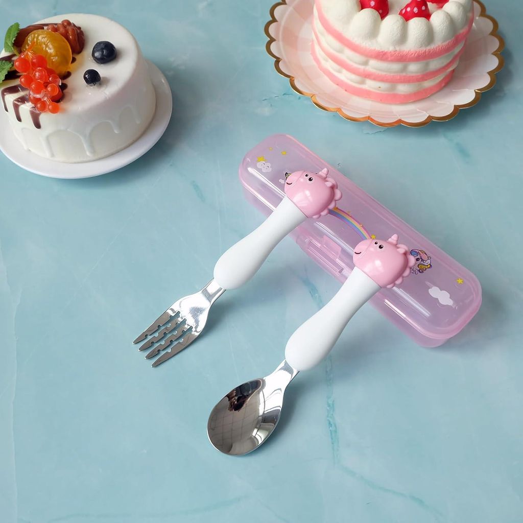 4-teilige Edelstahl-Besteckset für Kinder - Gabel- und Löffelset mit niedlichen Cartoonfiguren und Aufbewahrungsbox - Geeignet für zu Hause und ...