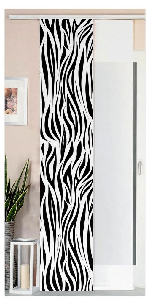 2er Set Schiebegardine Flächenvorhang in Wildseide Optik und Voile, 245x45, Zebra
