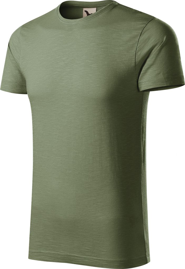 Herren-T-Shirt aus strukturierter Baumwolle, 100% GOTS-Baumwolle, ohne Aufdruck, einfarbig, 150 g/m2, Farbe khaki, Größe L
