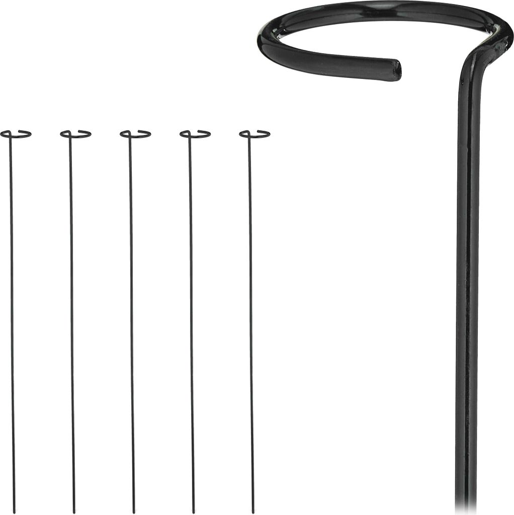 Relaxdays Pflanzstäbe Metall, 6er Set, Rankstäbe mit Ring, Metallstäbe Garten, Rankhilfe Stäbe, 80 cm lang, schwarz