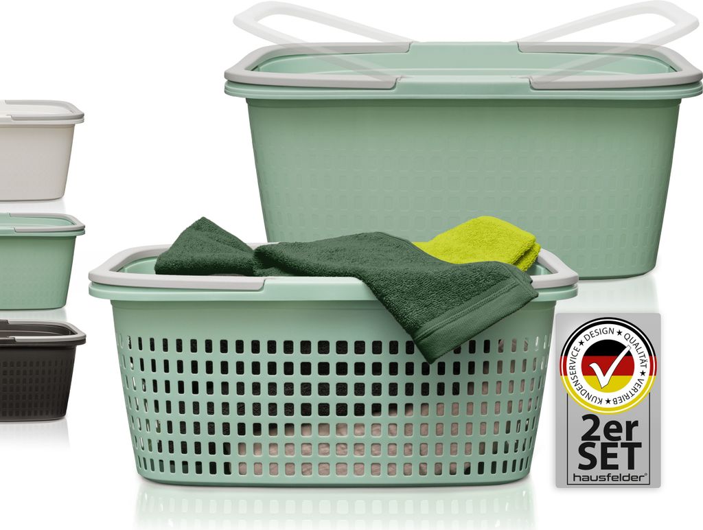 Wäschekörbe 2er Set Grün, 1 x Wäschekorb + 1 x Wäschewanne, Produktbild 