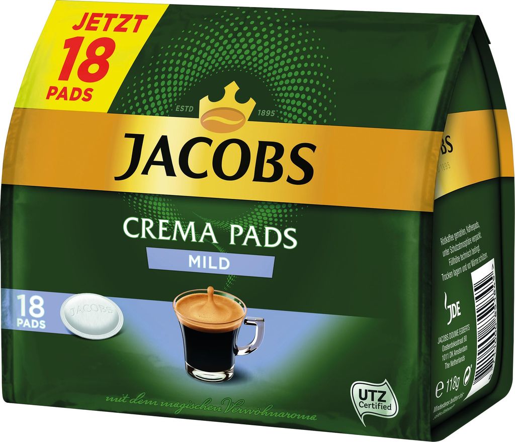 Jacobs Crema Pads mild | 18 Senseo kompatible Kaffeepads Produktbild 