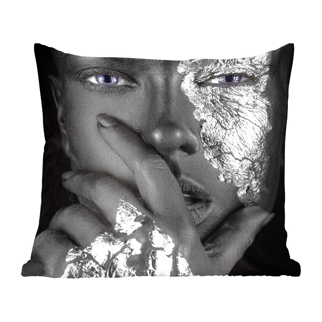 MuchoWow Zierkissen Sofakissen Wohnzimmer Dekokissen 60x60 cm Schwarz - Weiblich - Silber - Sitzfläche - Foto Polster