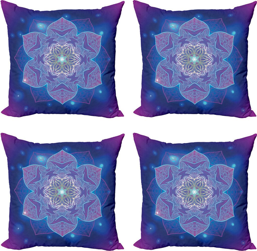 ABAKUHAUS Stern-Mandala Kissenbezug Set (4 Stück), Geometry Stil, Moderner Doppelseitiger Digitaldruck, 45 cm x 45 cm, Mehrfarbig