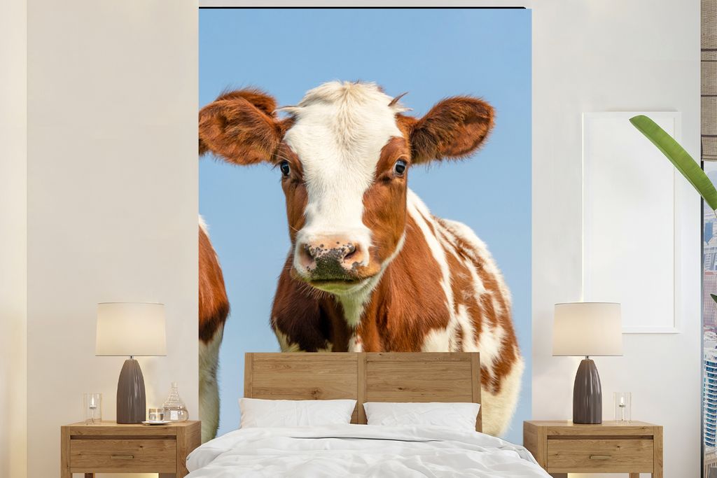 MuchoWow Fototapete für Wohnzimmer oder Schlafzimmer Wandtapete Vinyl Motivtapete Kühe - Himmel - Tiere - Bauernhof - Porträt - 195x300 cm - D...