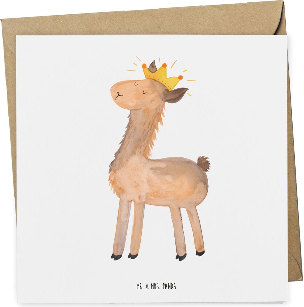 Mr. & Mrs. Panda Grußkarte Lama König - Weiß - Geschenk, Chef, Freundin, Lamas, Abitur, faltkarte, Klappkarte, anlasskarte, Glückwunschkarte, d...