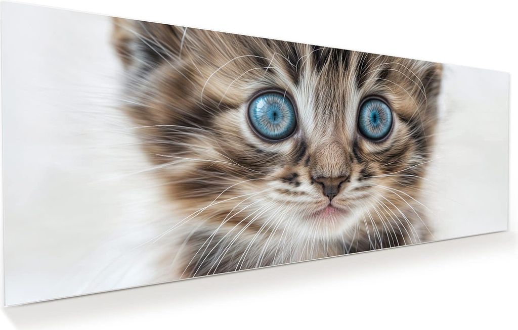 Glasbild 150x60cm in XXL für Wohnzimmer, Schlafzimmer Motiv Blaue Augen Kätzchen