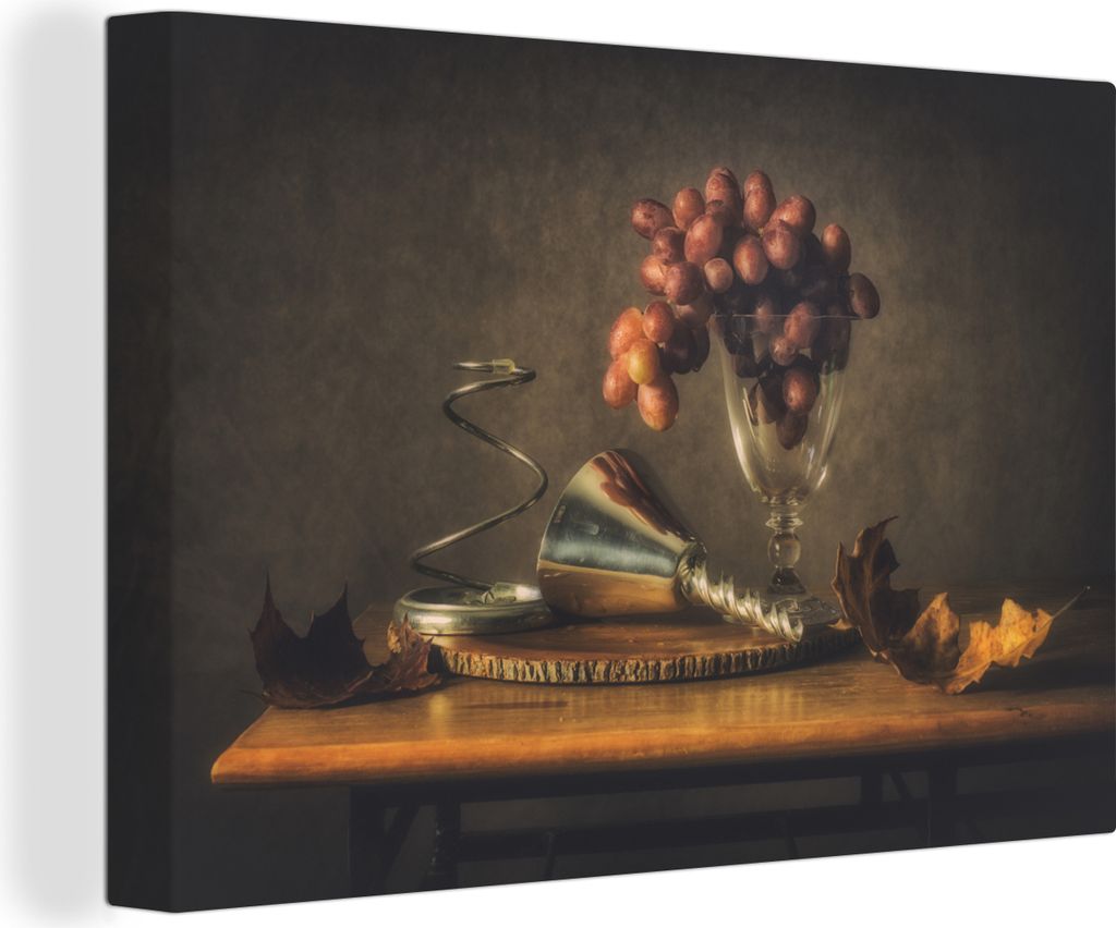 OneMillionCanvasses - Leinwandbilder - 150x100 cm, Malerei - Stilleben - Glas - Weintrauben - Kunst, Wandbilder Kunstdruck Wanddekoration