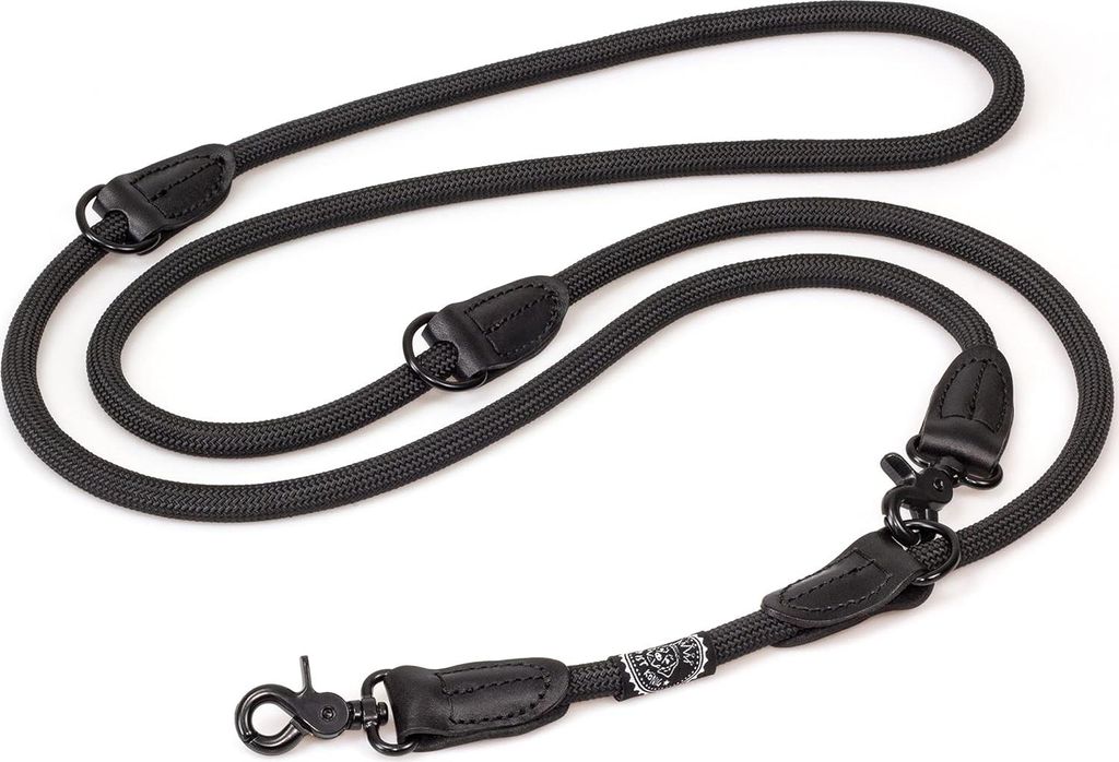 Verstellbare Hundeleine 2,3 m - Robuste Hundeleine mit Sicherheitskarabiner - Runde Lederhundeleine für mittelgroße und große Hunde - Schwarz