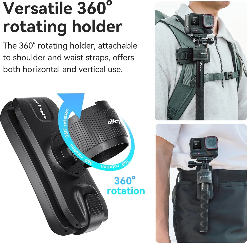 Support Selfie Stick en ABS et Silicone Antidérapant pour Insta360 Noir - 9