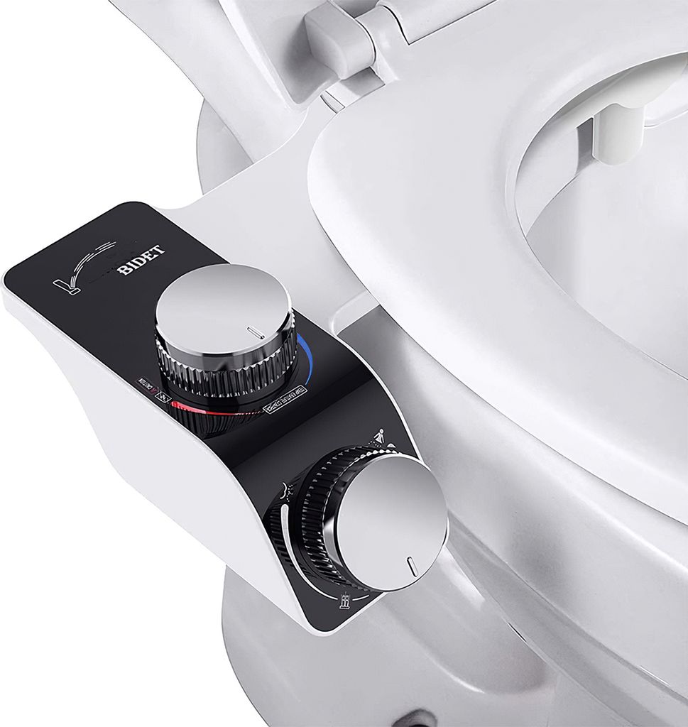 WC Sitze Bidet Dusche Aufsatz Selbstreinigende Zweidüsen-Bidetbrause mit kaltem und warmem Frischwasser Nichtelektrisch mit Druckregelung