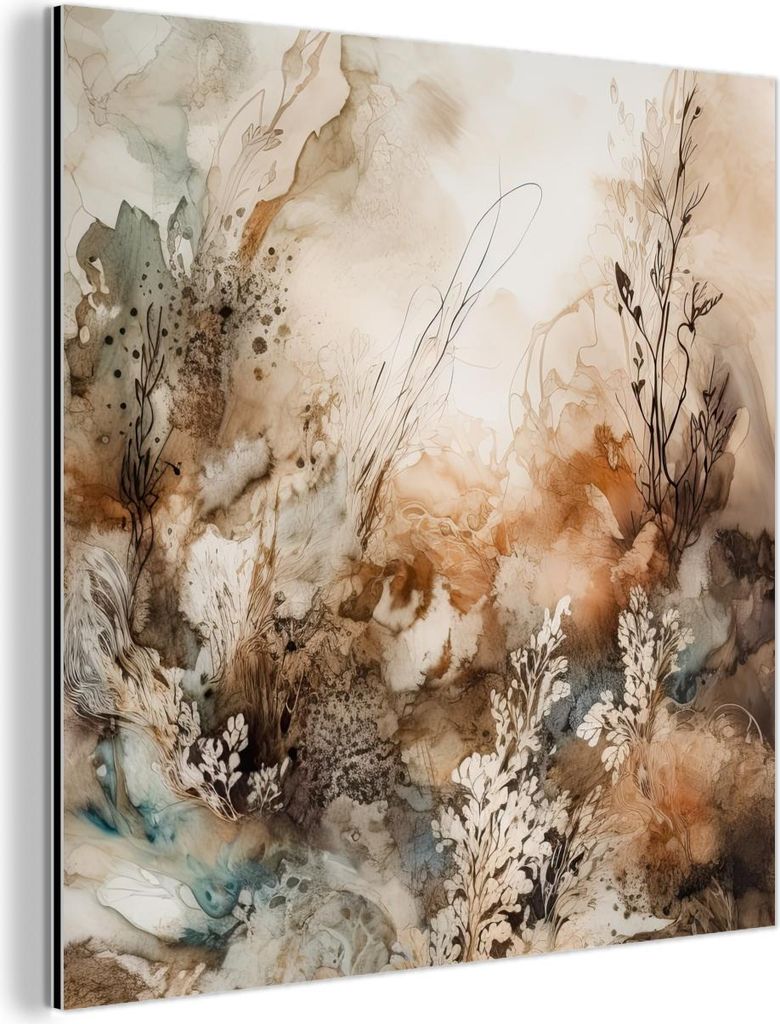 MuchoWow Wanddekoration Metall Metallbild Wandkunst 50x50 cm Abstrakt - Beige - Farbe - Kunst - Natur - Blumen MuchoWow Aluminium Gemälde - Alubil...