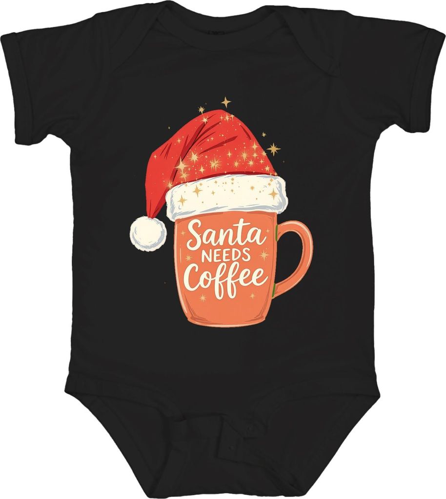Santa Needs Coffee Weihnachtsmann Kaffee Weihnachten Geschenk Unisex Baby Body, Schwarz, 3/6