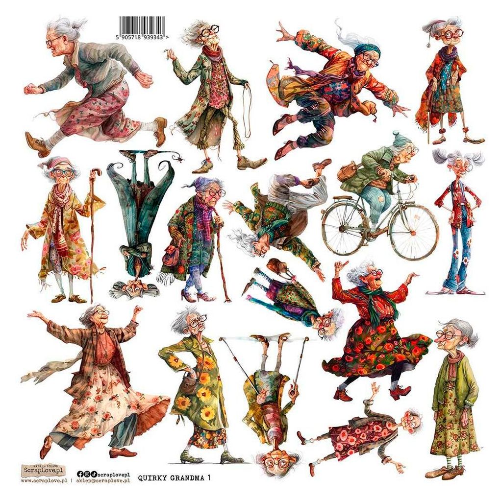AUFKLEBER ScrapLove Dekor Stickers - Quirky Grandma 1 Verrückte Omas