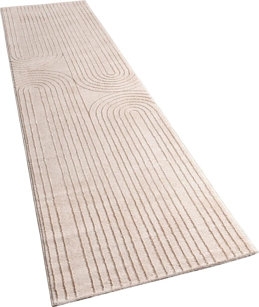 Teppich Kurzflor Abstrakt Wohnzimmer schmutzabweisend Creme Läufer 80x300 | 60% Polypropylen, 40% Polyester | Florhöhe: 11 mm | pflegeleicht
