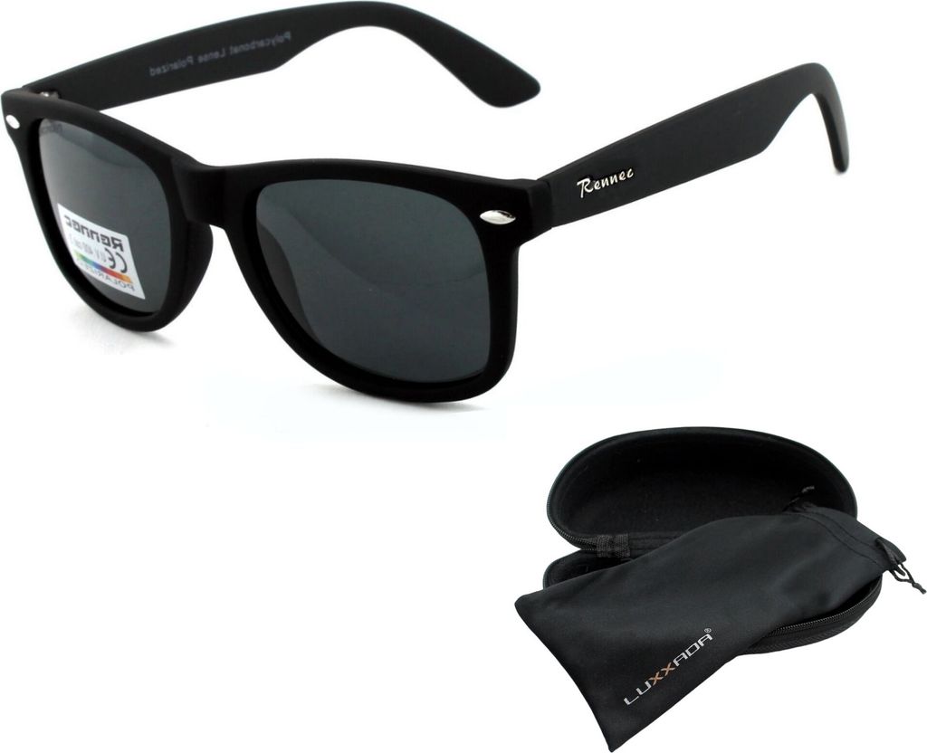 Retro Sonnenbrille Polarisiert Schwarz Getönt Nerd Brille Produktbild 