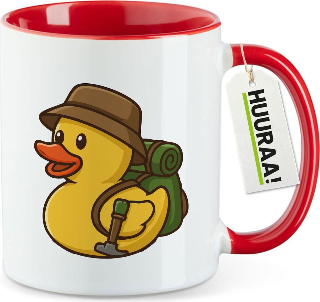 Huuraa Kaffeetasse Quietscheente Wanderer Gummiente Hiking 330ml Rot Keramik Kaffeebecher Geschenkidee