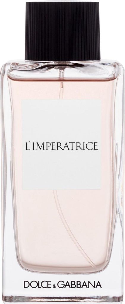 A clear, front-facing studio shot of a Dolce & Gabbana L'Imperatrice perfume bottle.