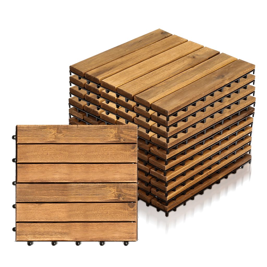 TolleTour 22x Holzfliese 30x30cm, Terrassenfliesen Holz Fliesen aus Akazienholz mit Klicksystem, 6 Latten, für Terrasse Balkon - 2qm
