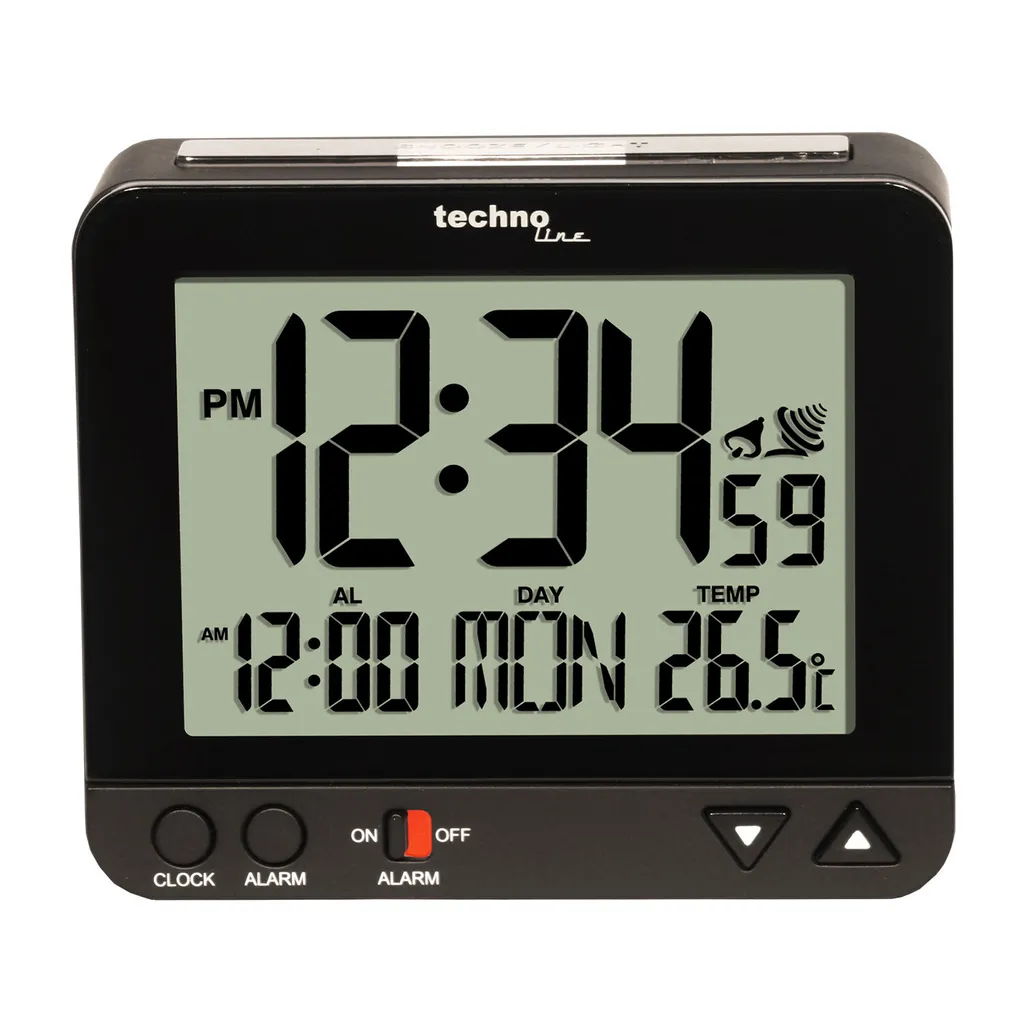 Horloge numérique WT 195 noire : réveil radio-piloté pour la chambre