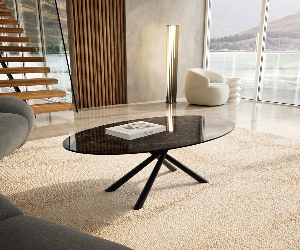 DELIFE Couchtisch Edge Oval 140x80 cm Keramik Emperador Produktbild 